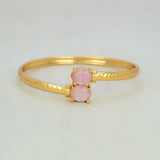 Gold Plated Dual Oval Stone Cuff Bangle - Pastel Pink