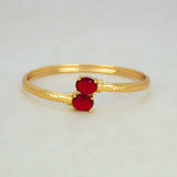 Gold Plated Dual Oval Stone Cuff Bangle - Red