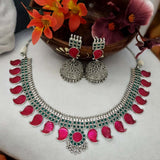 Oxidised german silver enamel mango choker set