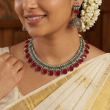 Oxidised german silver enamel -round choker set