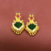 South Indian Traditional big Green Palakka Ear Studs with golden bead hangings