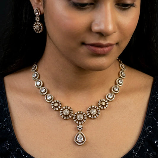 Victorian Party Wear CZ Stone Necklace Set