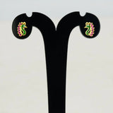 Gold Plated Enamel Peacock Design Stone Ear Studs - Ruby