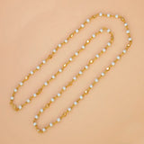 Gold Plated Big Pearl And Golden Beads Mala Chain featuring alternating pearl and golden beads on a gold-plated link chain.