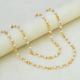 Gold Plated Big Pearl And Golden Beads Mala Chain featuring shiny white pearls and golden beads on a delicate link chain.