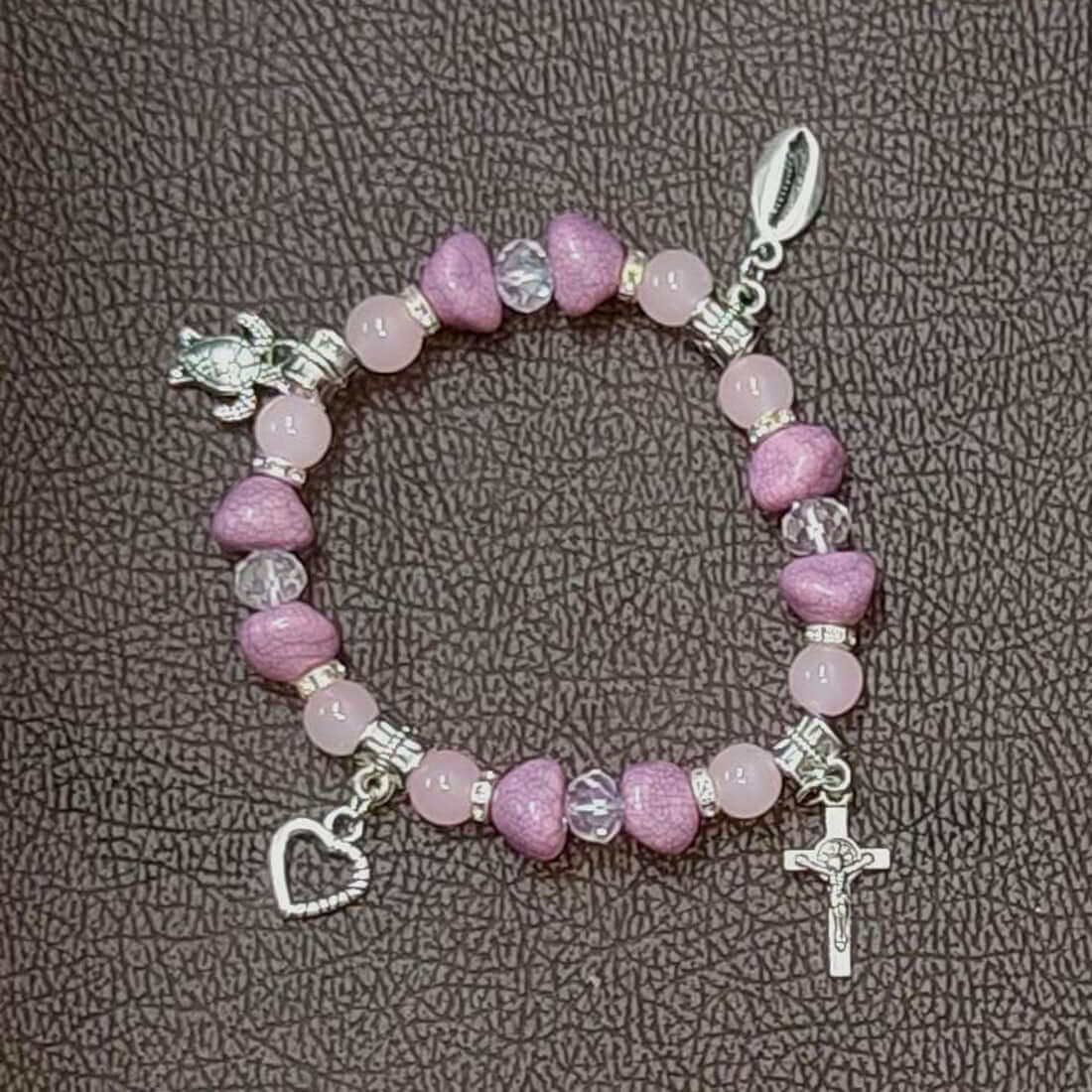 Pink-Crystal-Beaded-Silver-Charms-Bracelet