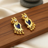 Premium Gold Plated Mango Beads Hanging Ear Studs_Blue