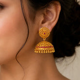 Premium Gold Plated Filigree Ruby Stone Umbrella Jhumka