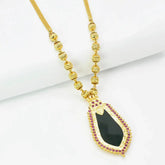 Premium Gold Plated Ball Necklace With Nagapadam Pendant featuring a black stone centerpiece and ruby accents.