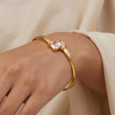 Gold Plated Dual Rectangle Stone Cuff Bangle - Crystal Clear