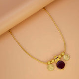 Green Enamel Gold Plated Lakshmi Kasu Necklace featuring green stone and Lakshmi coins.