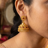 Red Stone Gold Plated Big Jhumka Earrings