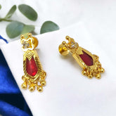 Premium Gold Plated Nagapadam Designer Ear Studs - Red
