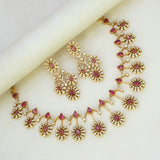 Sunburst Ruby CZ Stone Bridal Necklace Set