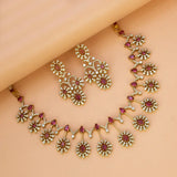 Sunburst Ruby CZ Stone Bridal Necklace Set