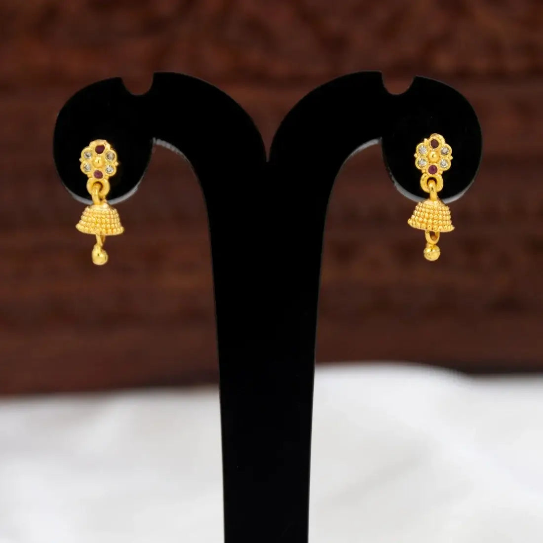 Floral Ruby CZ Stone Small Kids Jhumka