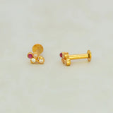 Cute Stone Studs for Second Lobe, featuring a floral design with sparkling stones in gold plating.