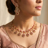 Sunburst Ruby CZ Stone Bridal Necklace Set