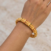 Gold-Plated Ruby and Emerald Stone Lakshmi Bangle