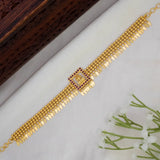 Gold Plated Ruby Stone Lakshmi Pendant Elakkathali Choker Necklace