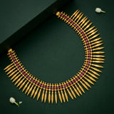 Gold Plated Jasmine Bud Ruby Stone Necklace featuring gold buds and ruby stones in a layered design.