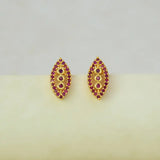 Marquise Ruby Stone Gold-plated Stud Earrings featuring three graduated ruby stones in elegant design.