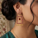 Enchanting Gold Plated Ruby Stone Drop Earrings