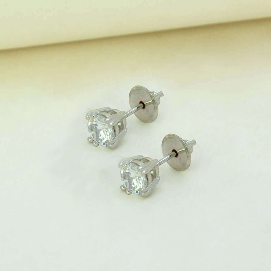 Silver-Tone-CZ-Solitaire-Stud-Earrings-