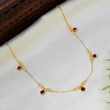 Gold-Plated Square Red Stone Charm Necklace