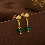 Gold Plated Green Crystal Hanging Drop Earrings