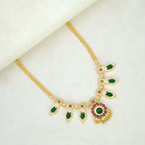 Small Gold Plated Nagapadam Necklace for Girls - 3 Stones Green