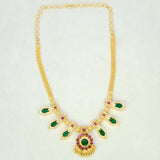 Small Gold Plated Nagapadam Necklace for Girls - 3 Stones Green