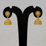 Net Design Gold Plated Filigree Jhumka Earrings showcasing intricate craftsmanship and traditional elegance.