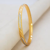Diagonal Textured Two-Tone Gold & Rhodium Plated Bangle