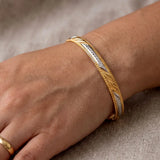 Diagonal Textured Two-Tone Gold & Rhodium Plated Bangle