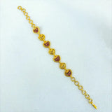 Gold Plated Stones and Outline Heart Bracelet featuring sparkling stones and open-outline heart design.