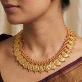 South Indian Big Lakshmi Kasu Ruby Stone Necklace