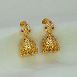 Gold Plated Spade Shape Ruby CZ Stone Jhumka Earrings