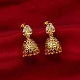 Gold Plated Spade Shape Ruby CZ Stone Jhumka Earrings