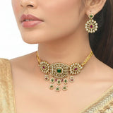 जगमगाता प्राचीन सोना मढ़वाया सीजेड स्टोन पुष्प चोकर सेट