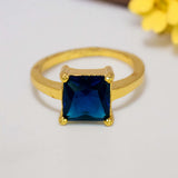 Trendy Gold Plated Blue Sapphire Stone Finger Ring