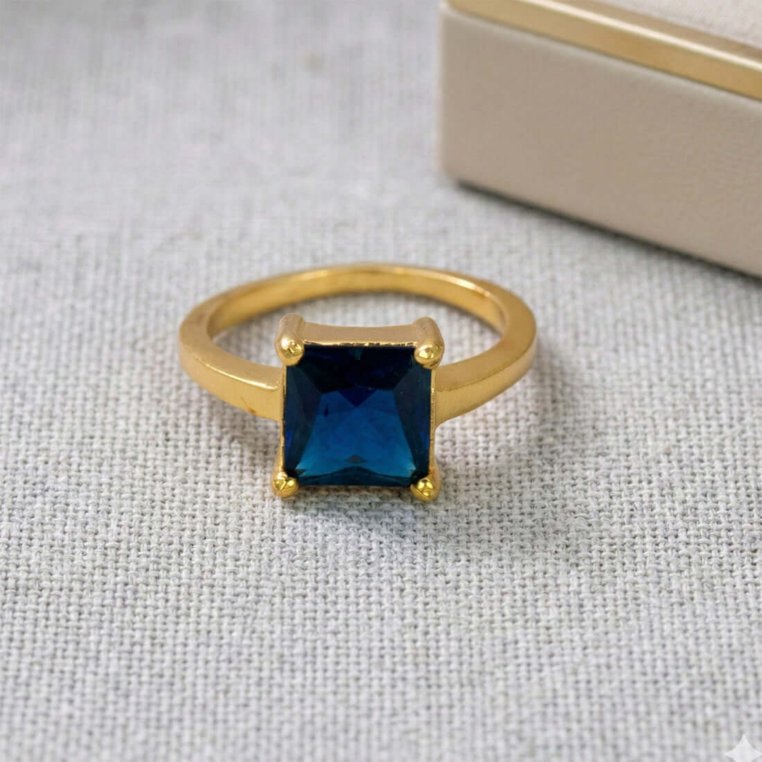 Trendy Gold Plated Blue Sapphire Stone Finger Ring