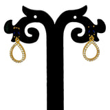 Sparkling Blue Sapphire Stone Studs CZ Drop Earrings displayed on a stylish earring stand with golden accents.