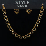 Victorian Antique Gold Stone Heart Necklace Set with heart-shaped links and sparkling stones, elegant design.