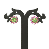Swirl Ruby Emerald Stones Floral Ear Studs