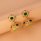 Stunning Gold Plated Ruby Palakka Jhumka Earrings