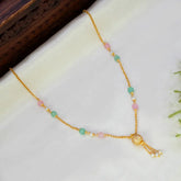Stunning Gold Plated Pastel Beads CZ Pendant Chain