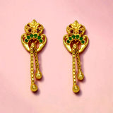Stylish Gold Plated Box Chain Tassels Stone Earrings - Ruby Emerald