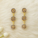 Stylish Gold-Plated Triple Floral CZ Drop Earrings
