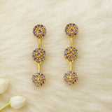 Stylish Gold-Plated Triple Floral CZ Drop Earrings